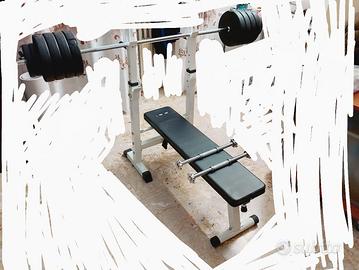 panca piana + pesi + asta + manubri 