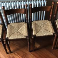 4 Sedie vintage in legno marrone + copri sedie