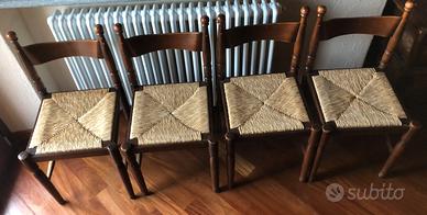 4 Sedie vintage in legno marrone + copri sedie