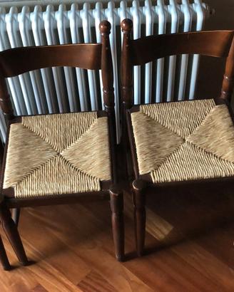 4 Sedie vintage in legno marrone + copri sedie