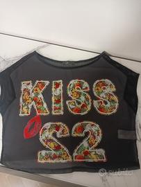 t-shirt con stampa davanti e dietro traforata 