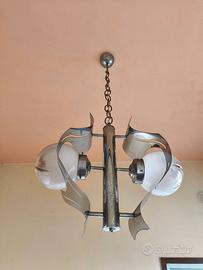 Lampadario Mazzega in vetro di Murano e acciaio