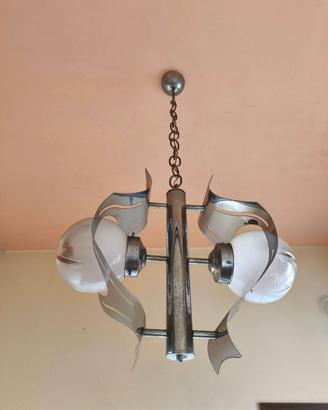 Lampadario Mazzega in vetro di Murano e acciaio