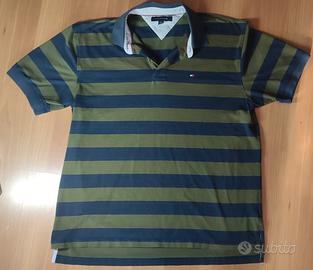 polo uomo tommy hilfiger xl  verde blu strisce