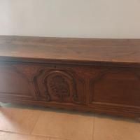 Cassapanca antica legno massello intagliata vintag
