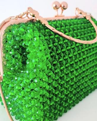 Borsetta pochette bauletto perline verdi. Foderata