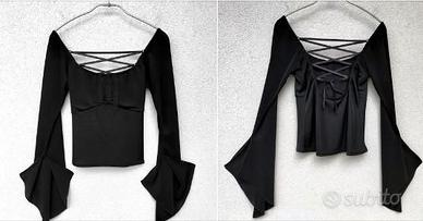 TOP CON PIZZO, LACCI, MANICHE CON SPACCO *NUOVO*