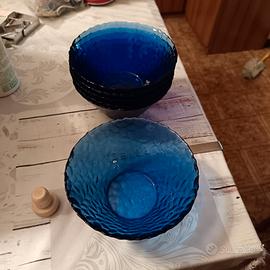  6 coppette vintage in vetro blu cobalto anni '80