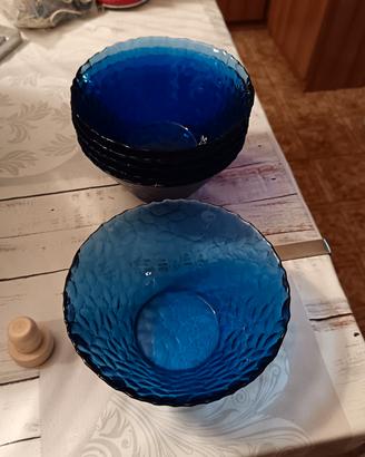  6 coppette vintage in vetro blu cobalto anni '80