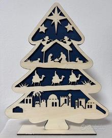 Albero di Natale, in legno, con presepe