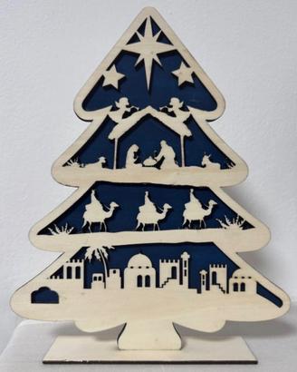 Albero di Natale, in legno, con presepe