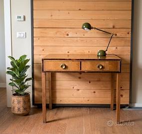 Scrittoio anni '50 a 2 cassetti, pomoli in ottone