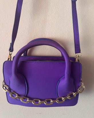 Borsa a Mano Viola Elegante con Catena Dorata