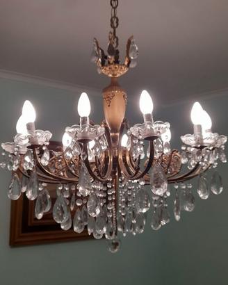 lampadario ottone e cristallo