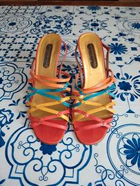 Sandali vintage in pelle multicolor Pino Bologna