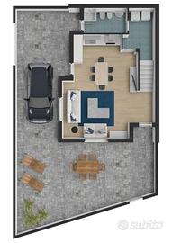 Villetta bilivelli con cortile su due lati