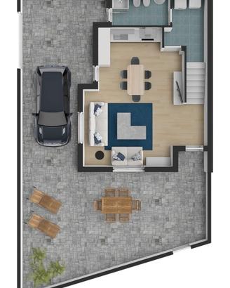 Villetta bilivelli con cortile su due lati