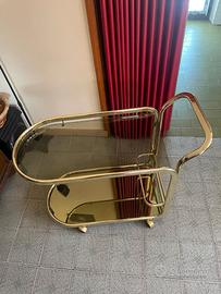 Carrello bar vintage in ottone con doppio ripiano