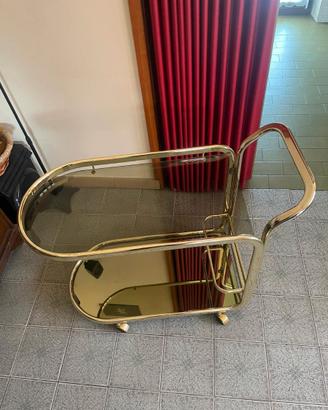 Carrello bar vintage in ottone con doppio ripiano