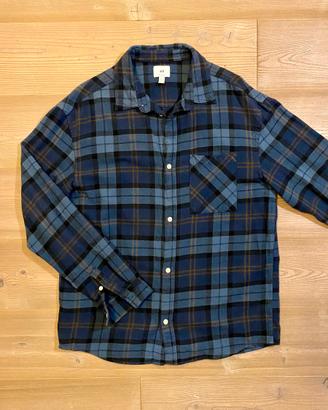 camicia a quadri hem blu carta da zucchero