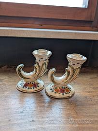 Coppia Candelabri Vintage in Ceramica 