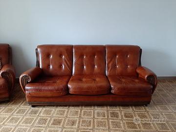 SET DIVANO + 2 POLTRONE IN VERA PELLE