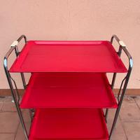 Carrello di servizio vintage rosso e cromato