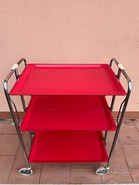 Carrello di servizio vintage rosso e cromato