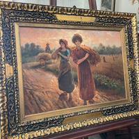 Dipinto a olio su tela "Contadine"