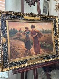 Dipinto a olio su tela "Contadine"