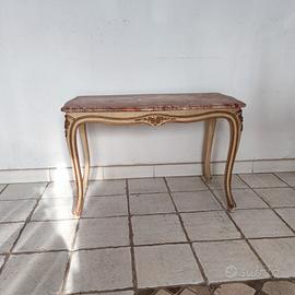 Tavolino in legno con piano in marmo 
