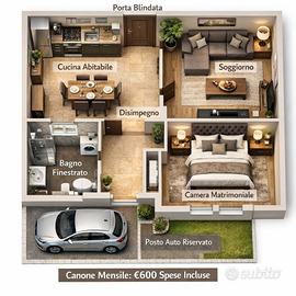 Trilocale con posto auto - Spese incluse