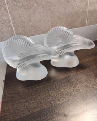 Coppia di fermalibri vintage Lalique- Testa Ariete