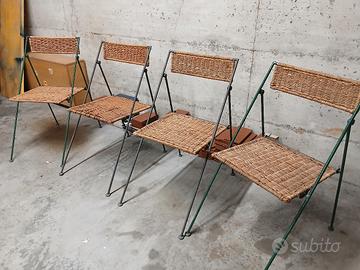 Sedie pieghevoli in ferro e midollino 