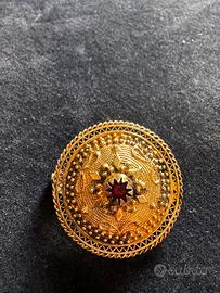 Spilla filigrana sarda argento 800 + pietra rossa
