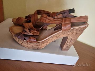 sandali sughero e pelle con tacco tg. 38