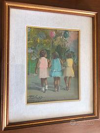bambine passeggio Ardenza Palazzi olio 18x23