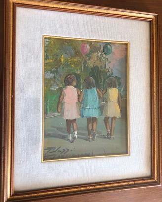 bambine passeggio Ardenza Palazzi olio 18x23