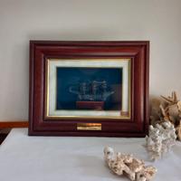 Quadro con inserimento di galeone in vetro