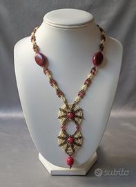 Collana Lunga Etnica Vintage Corallo Agata