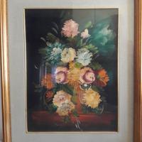 Quadro dipinto su tela con vaso di fiori colorati