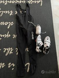 Scarpe, pantaloni salopette, giubbotto paravento