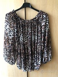 Blusa donna NUOVA plissettata fantasia animalier