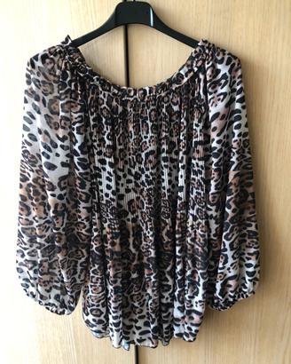 Blusa donna NUOVA plissettata fantasia animalier