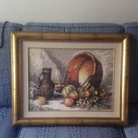 Quadro vintage punto croce e ricamo cm 65 x 55