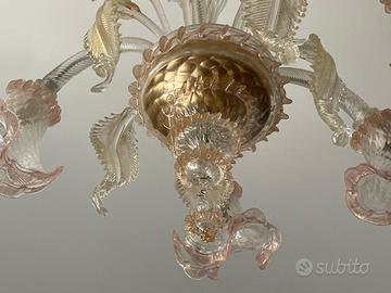 Lampadario Murano rosa tenue