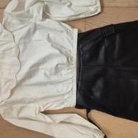 completo zara camicia e pantaloni gonna in pelle. 