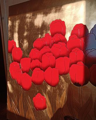 Quadro materico tulipani in foglia oro