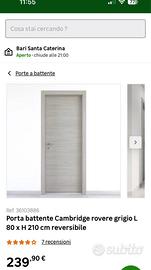Porta battente Cambridge rovere grigio L 80 x H 21