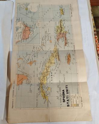 Mappa antica 1898,Teatro guerra Spagna e USA ×Cuba